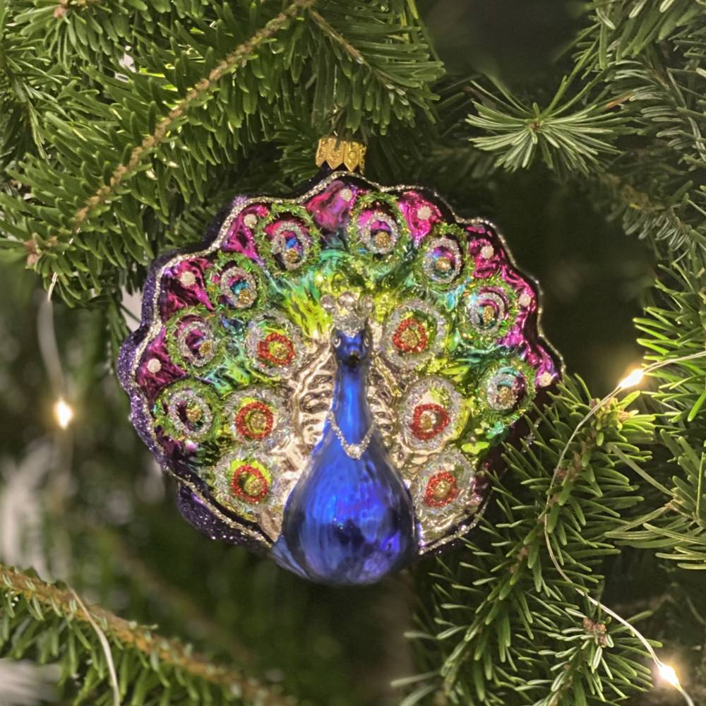Hand Blown Glass Peacock Ornament 