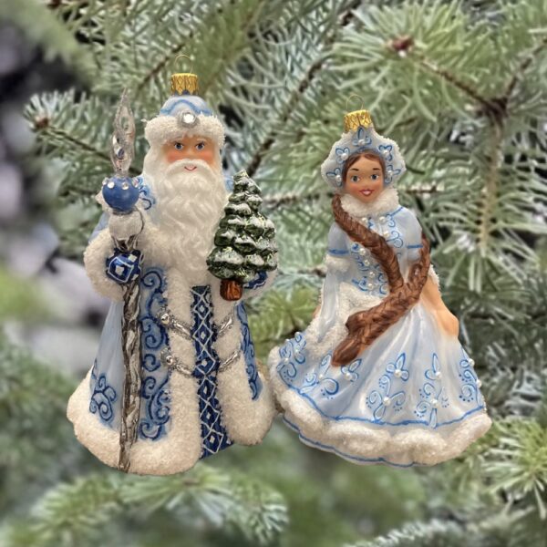 Mikołaj z wnuczką Śnieżką komplet błękitny
