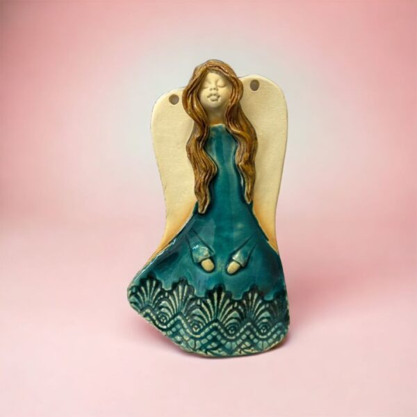 Anioł Ania turkusowy ręcznie robiony ceramiczny